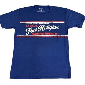 True Religion Mens Blue Graphic Sportswear Crewneck T-Shirt XL 100% Cotton NWOT